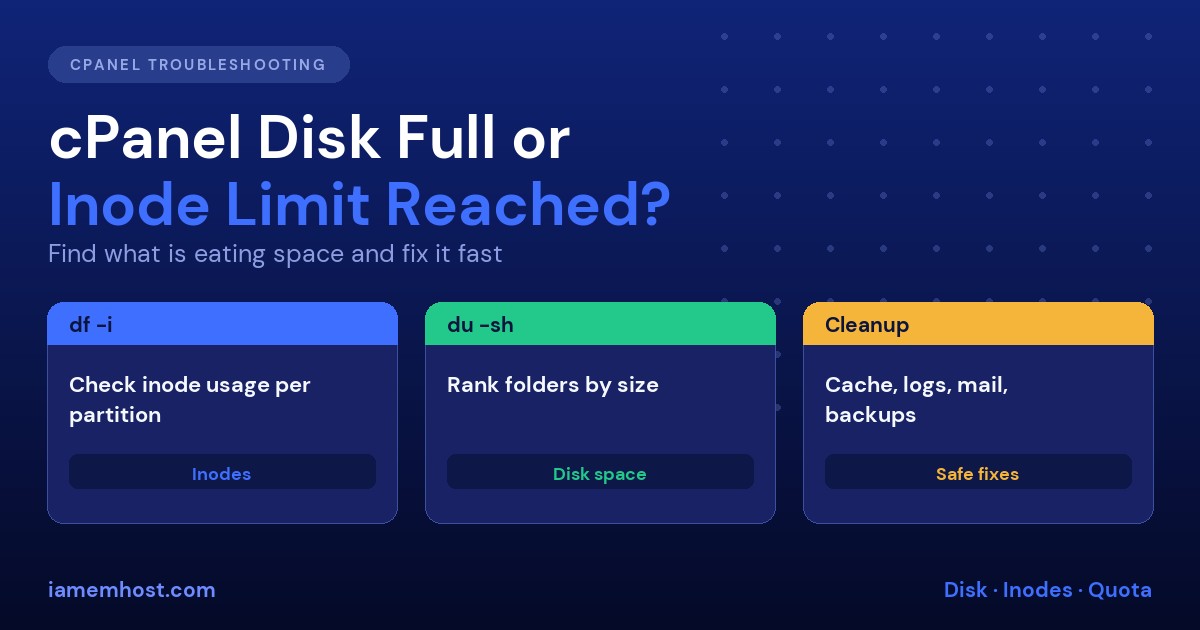 cPanel disk full and inode limit troubleshooting guide