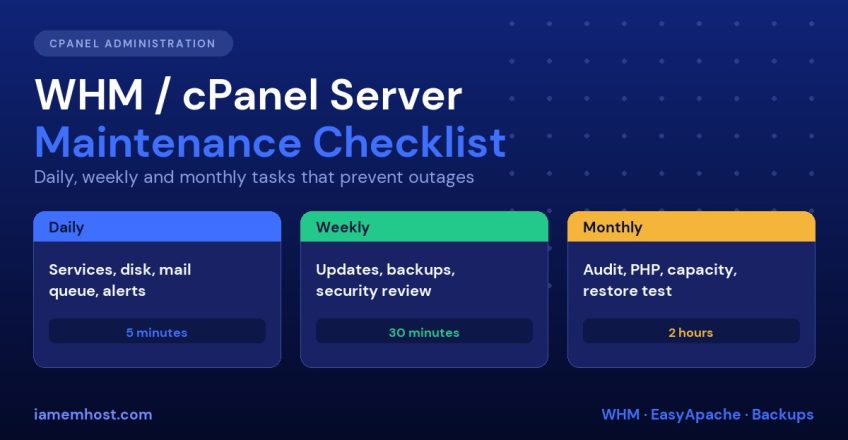 WHM and cPanel server maintenance checklist for administrators