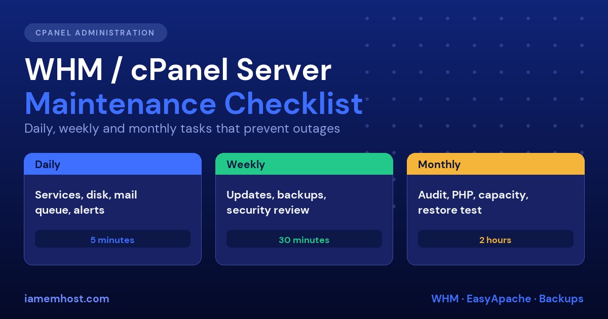 WHM and cPanel server maintenance checklist for administrators